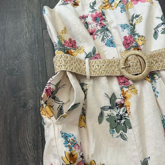 NWT House of Harlow Romper Linen Shorts Halter Backless Sleeveless Floral Size 6 - Picture 3 of 8